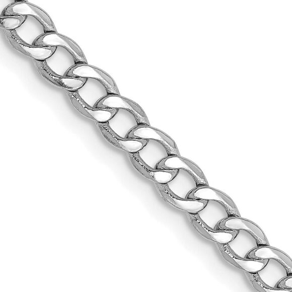 14k White Gold 26 inch 3.35mm Semi-Solid Curb Lobster Clasp Chain